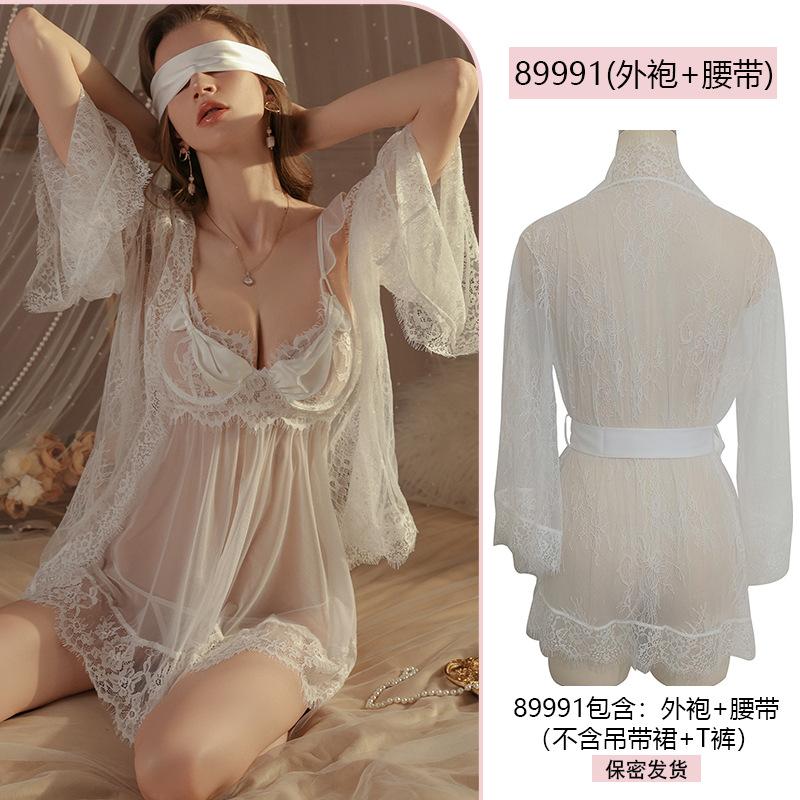 Sexy Halter Lace Seductive Nightgown Set, Romantic Underwear, Hot Steel Ring Gathering Pajamas 8999