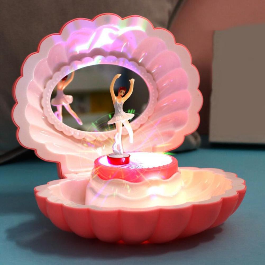 Shell Shape Ballet Girl Music Box with Mirror Jewelry Storage Box Classic Retro Melody Gift For Birthdays Holidays