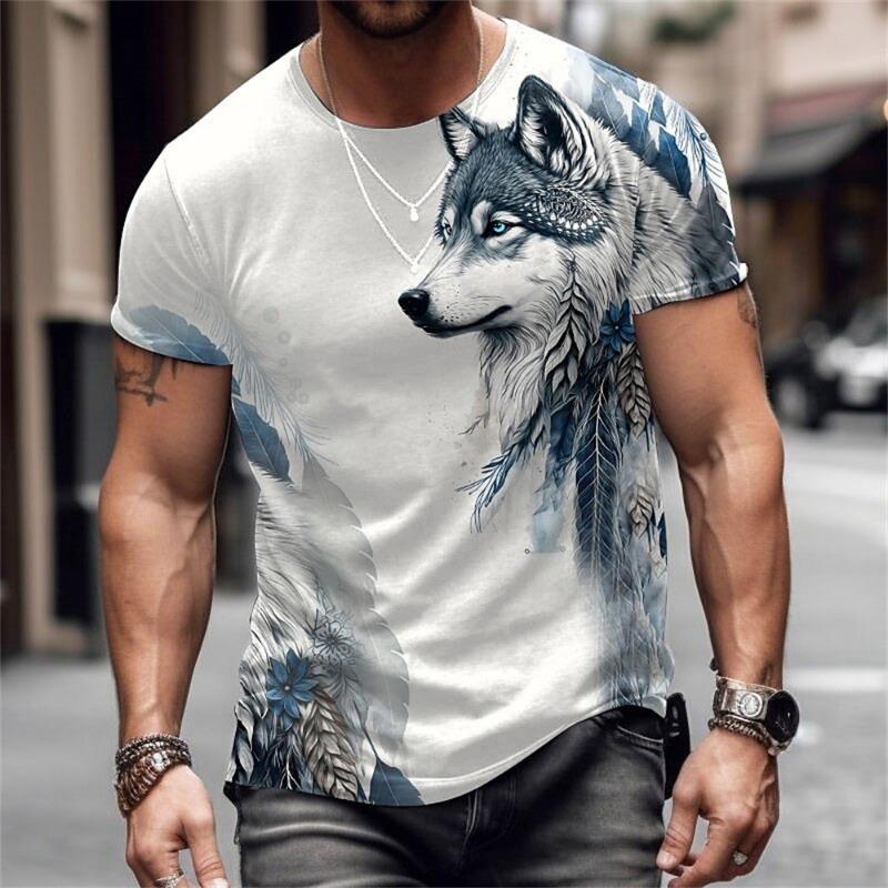 Men's T-Shirt Lion Pattern Man T Shirt Summer Short Sleeve Top Round Neck Y2k Clothes T-Shirts for Men Breathable Men Clothing