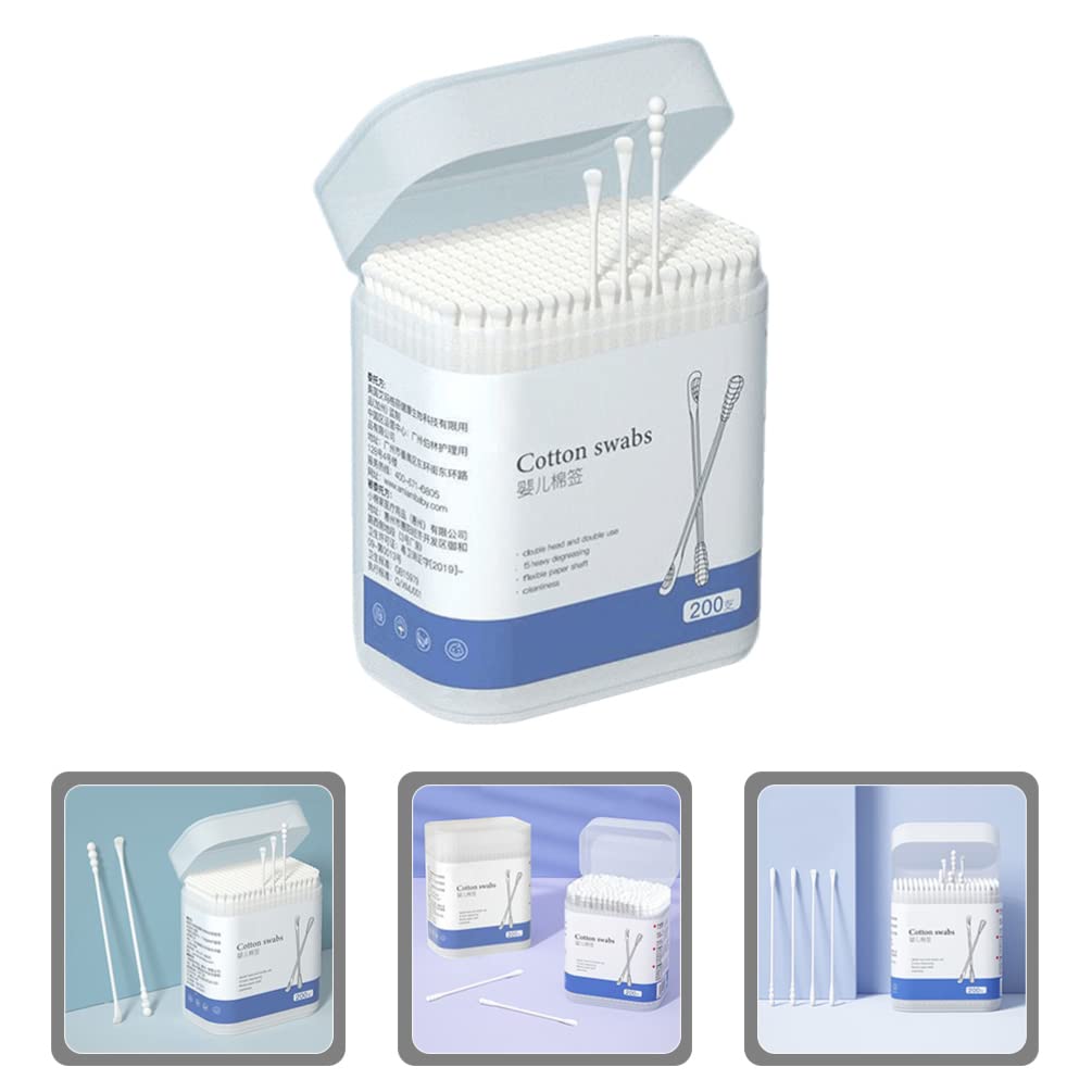Kisangel 200 Stück Baby-Wattestäbchen Papier Doppelseitige Wattestäbchen Ohrreiniger Sicherheitswattestäbchen Reinigungsstäbchen für Ohr Nase Reinigung