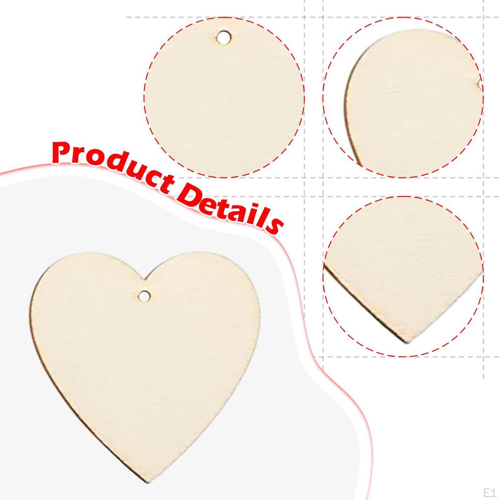 20 Pieces Heart Cutouts Wooden Slices Ornaments Unfinished with Ropes DIY Crafts Blank