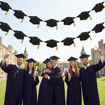 2Pcs with Tassels Bachelor Hat Banner Shining Graduation Party Hanging Decorations  Party Supplies