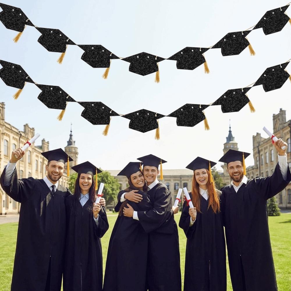 2Pcs with Tassels Graduation Party Banner Shining Paper Pull Flag Party Supplies