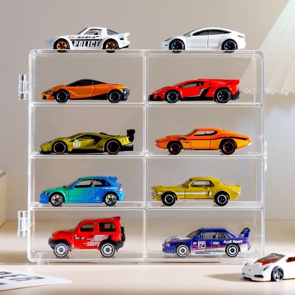 DIFEIUKI 1:64 Tomica Miniature Car Case, 8-Segment, Set of 3, Acrylic Collection Case, Dustproof, Scratch-Resistant, Stain-Resistant, Stackable,