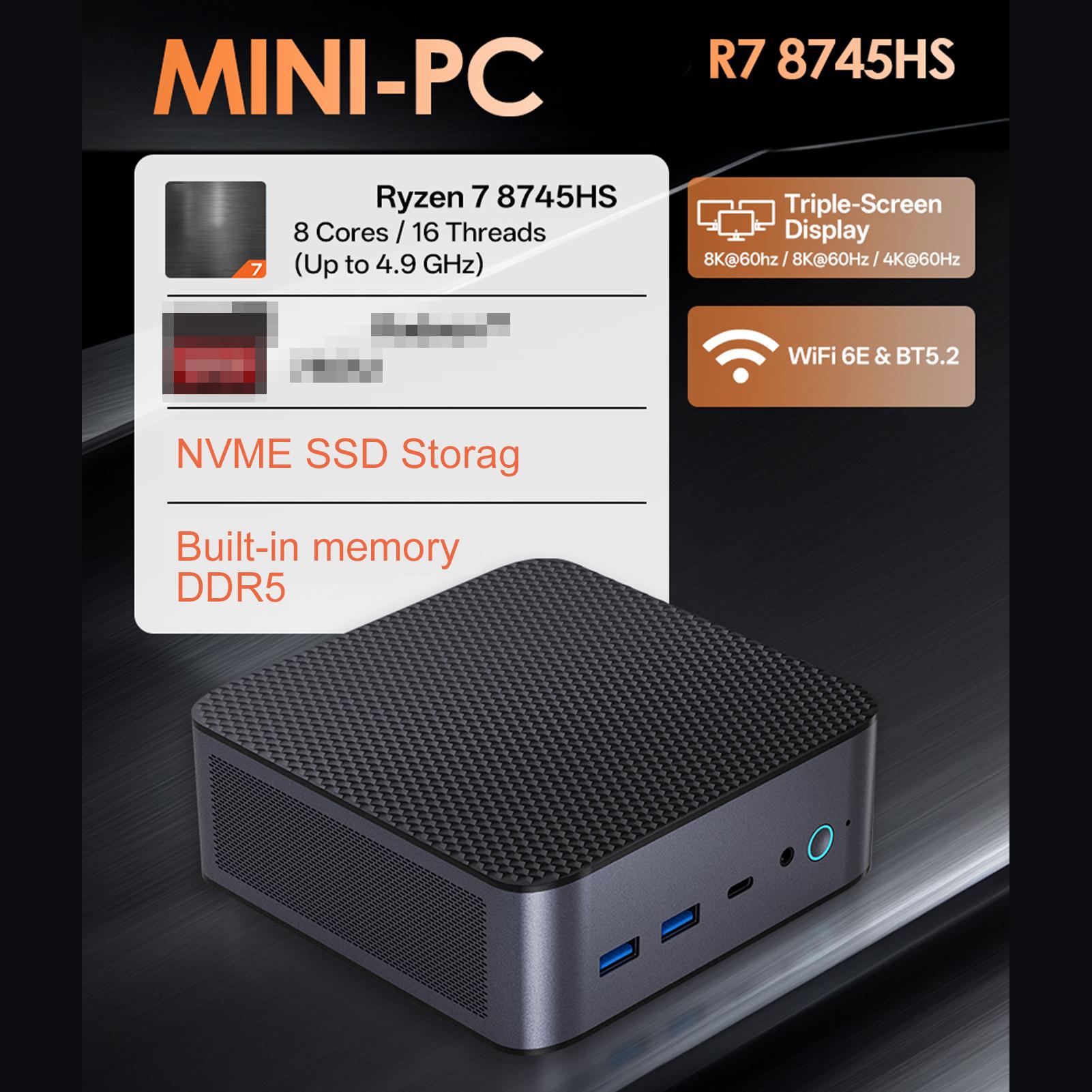 

Мини-ПК Настольный компьютер для AMD Ryzen 7 8745HS 8 ядер 16 потоков S до 4,9 ГГц WiFi 6 Bluetooth 5.2 Поддержка тройного