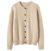 Women's Thickened Hollow-Out Cashmere Cardigan, Round Neck, Button-Up, Long Sleeve Wool Outerwear with Drop Shoulders.