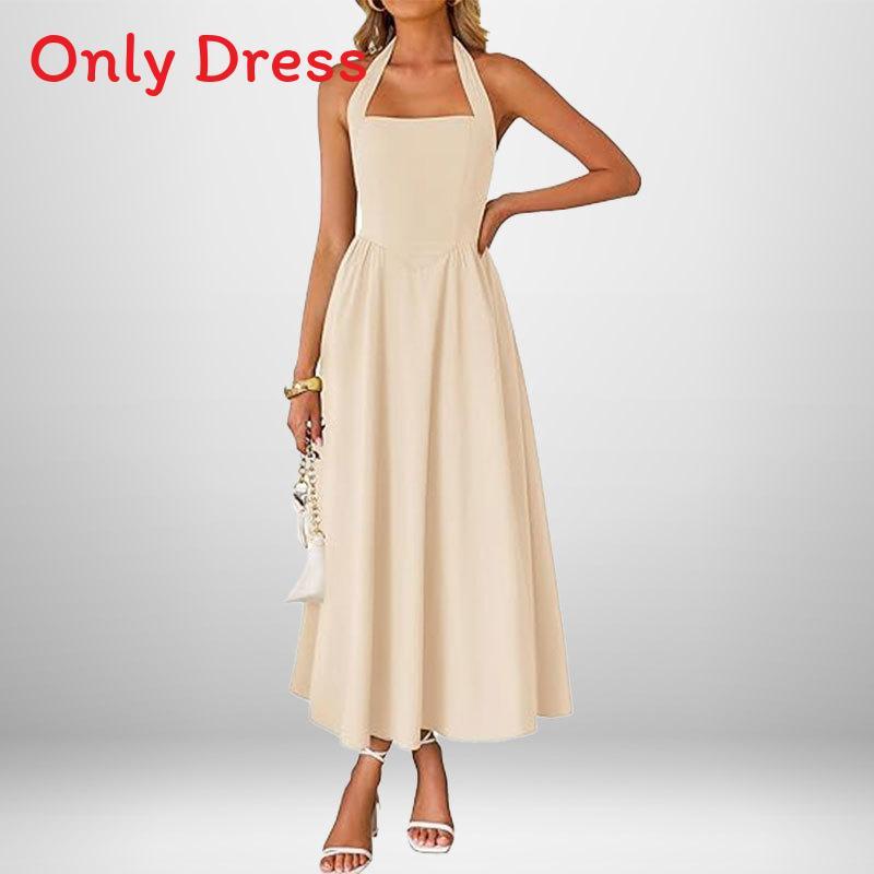 Polyester Sleeveless Backless Dress With Ties For Casual Spring Office Wear