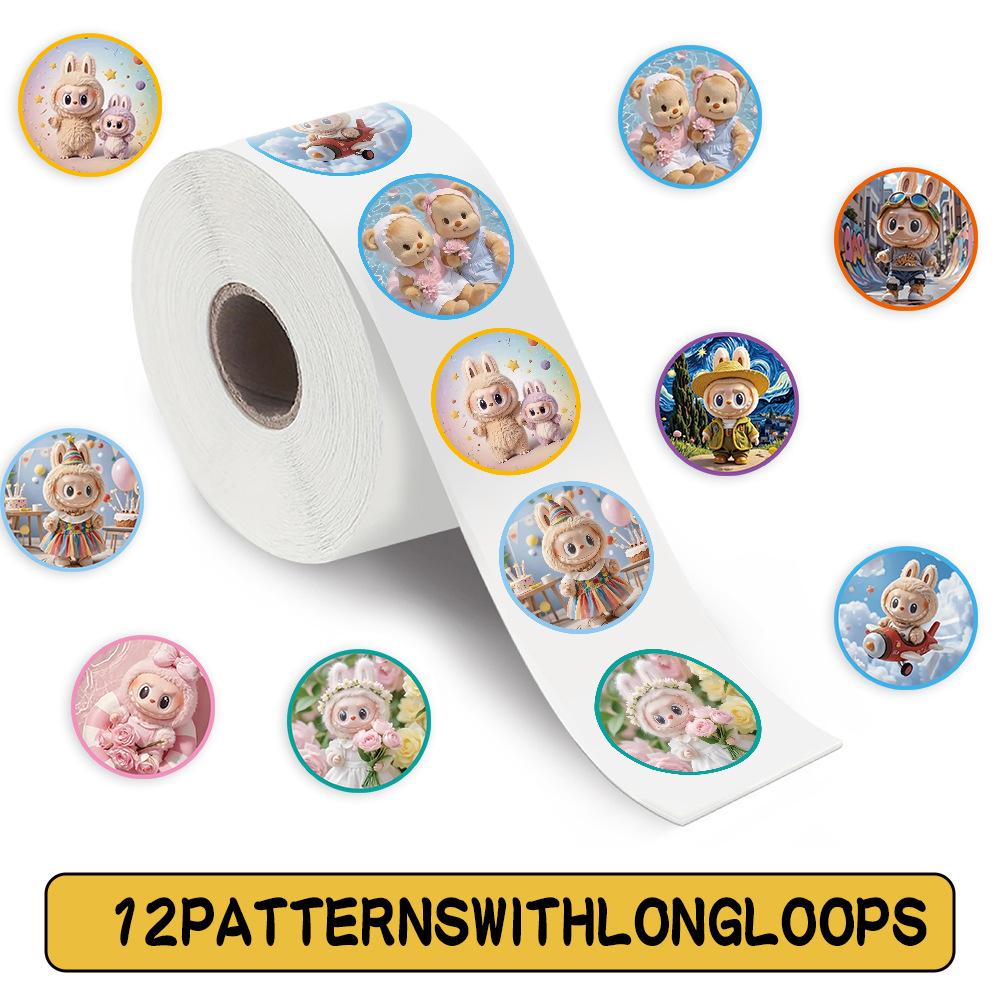 500 Pieces Per Roll Rab Cloth Cute Cartoon Image Avatar Children and Students Reward Decorative Hand Account Sticker Roll Batch
