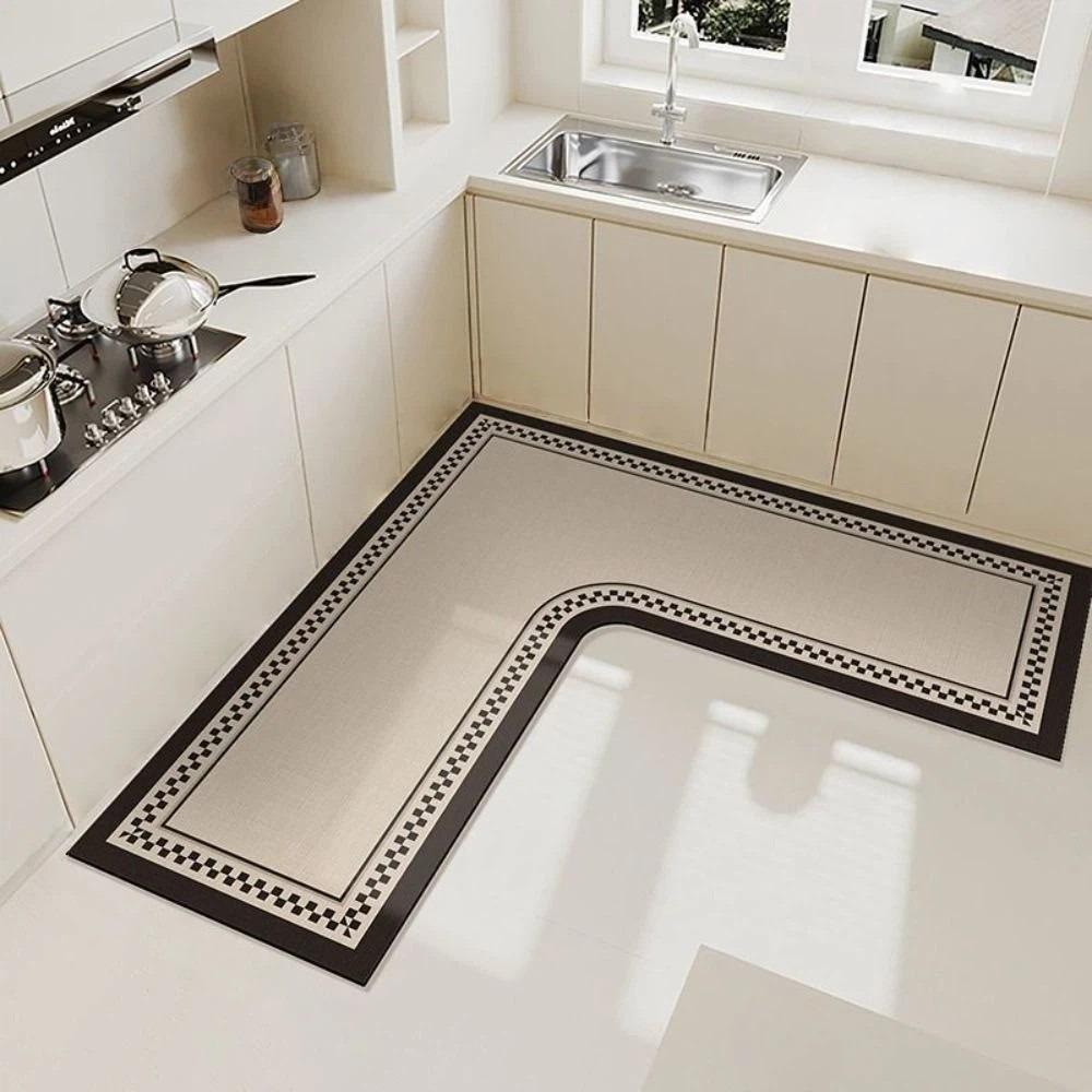 Luxury Kitchen Carpet Oil-resistant Water Absorbent L-Shaped Rug Wear-resistant Stain-resistant Kitchen Corner Mat Kitchen Decor
