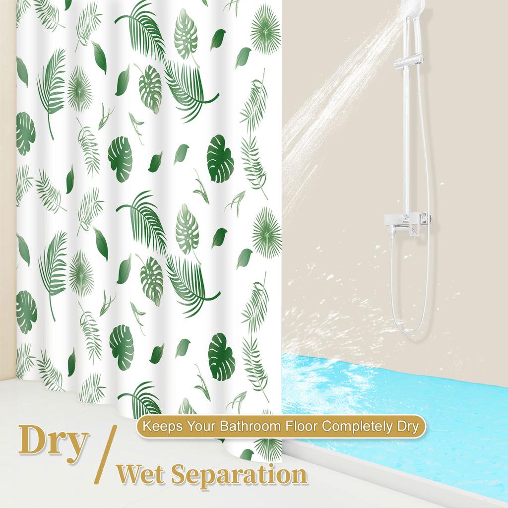 1pc Green Tropical Leaf Popular Shower Curtain Waterproof PEVA Botanical Bathroom Decor