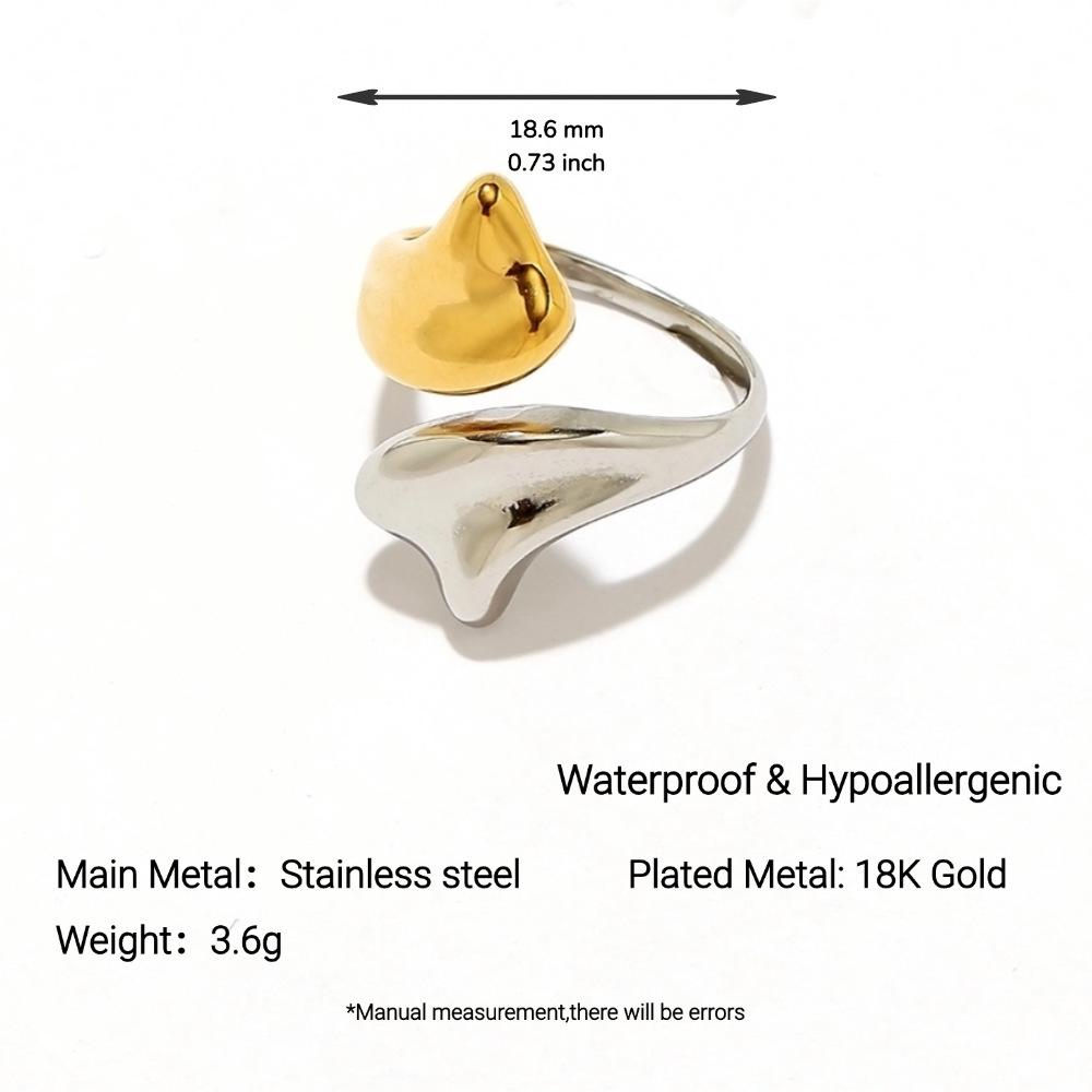 Yingtai Round Geometric Stainless Steel Titanium Ring, 18k Gold-Plated - Trendy Niche Women's Jewelry