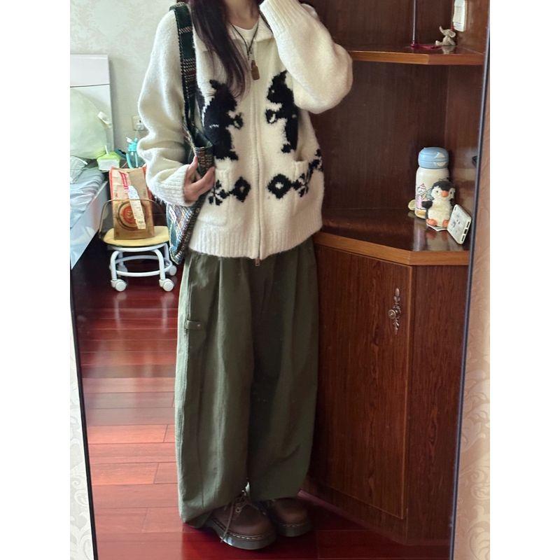 

Squirrel Soft Glutinous Lapel Sweater Jacket Long-Sleeved Knitwear White S