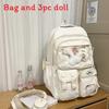 Color Solid Simple Student Backpack With Transparent Compartment And Decor Doll