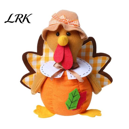 Stuffed Fabric Turkey Thanksgiving Plush Doll, Animal Figurine, Autumn Kitchen Decor Harvest Tabletop Decoration for Home Desktop Tired Tray