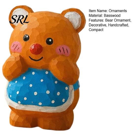 Small Bear Statue for Desk Hand-Carved Basswood Ornament, Cute Apron Wood Decorative Figurine, Car Interior Accessory Desktop Shelf And Home