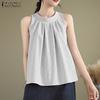 ZANZEA Women Casual Round Neck Summer Sleeveless Stripe Tank Tops