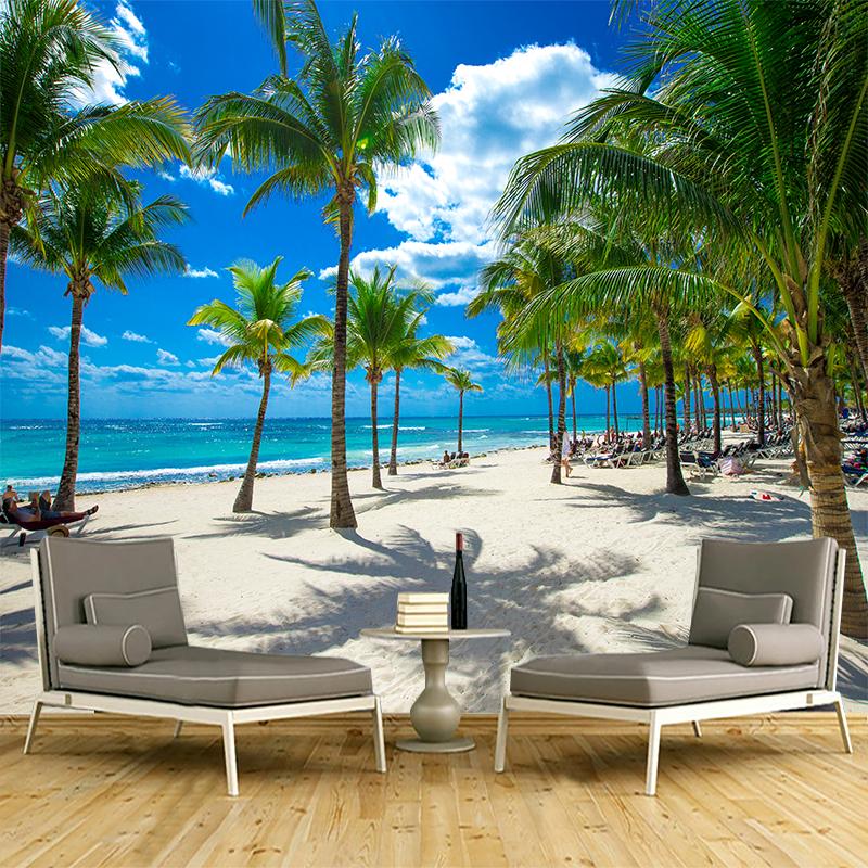 3D Photo Wallpaper Seaside Coconut Tree Beach Scenery Wall Mural Wall Paper For Living Room 3D Mural