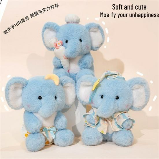 Blue Jiji Elephant Plush - Soothing Cloth Doll for Children's Sleep
