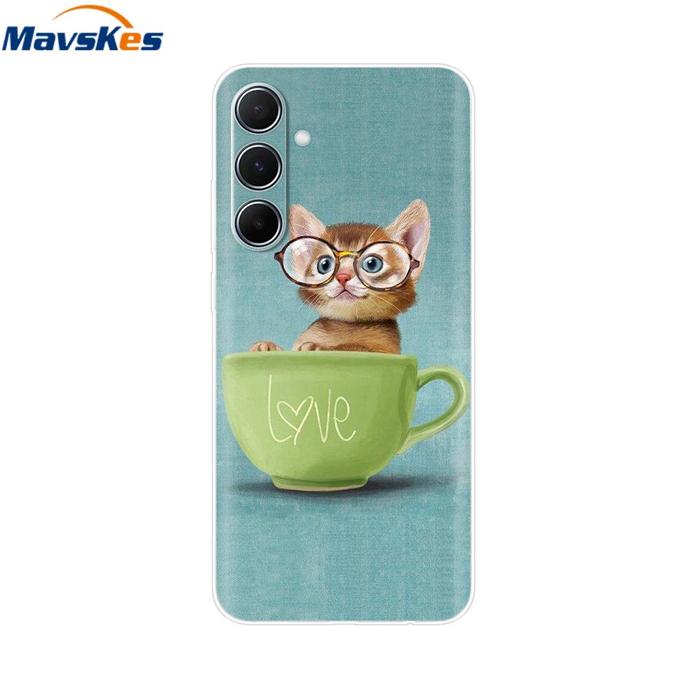 For Samsung Galaxy M35 5G Case Cute Cat Flower Painted Phone Cases For Samsung M35 Case M 35 SM-M356B Silicone Clear TPU Fundas