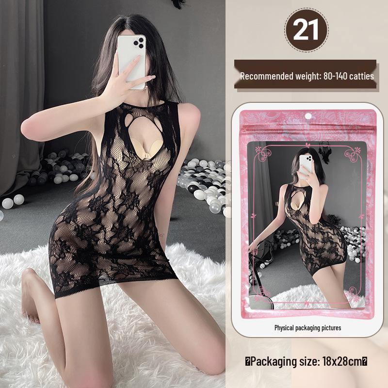 Linlinting Plus Size Sexy See-through Cutout Bodysuit with Open Crotch Stockings Set
