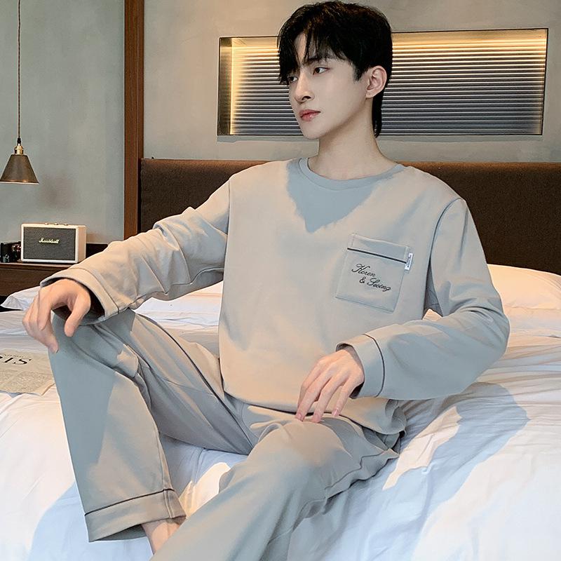 

Мужской повседневный хлопковый комплект пижамы с длинным рукавом - Весна/Осень - Большой размер 4XL (100-110 kg)