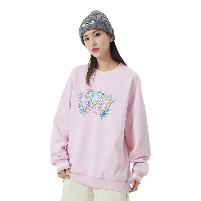 Bluza damska Li Ning Sports Lifestyle Series z nadrukiem graficznym, bluza w kolorze lotosowo-różowym i fioletowym AWDT374-3
