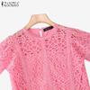 ZANZEA Women Casual Round Neck Summer Short Sleeve Patchwork Crochet Blouse