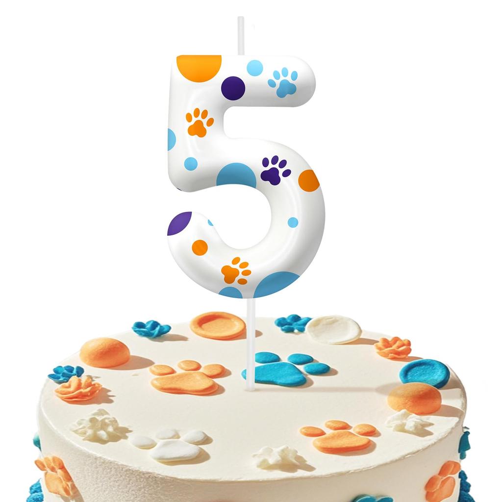 Blue Dog Paw Number0-9 Birthday Candle for Boys Girls - Cake Decorations, Dog Lovers Themed Party Decor Kids Party Supplies