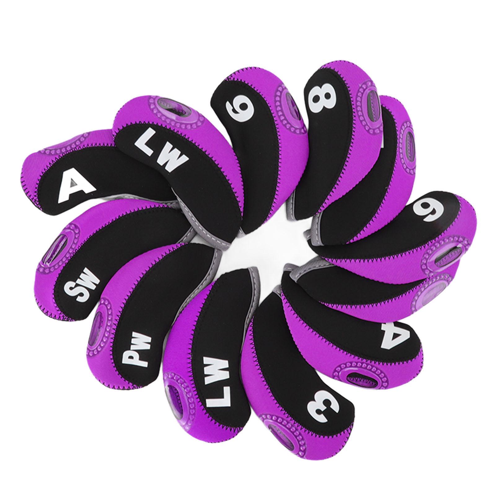 

12PCS Golf Club Head Covers Neoprene Scratch Proof Golf Club Head Protector for Outdoor Black and Purple