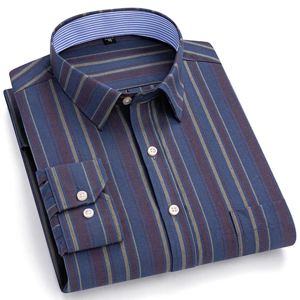 

Мужская оксфордская рубашка с контрастными полосками, длинный рукав, воротник на пуговицах, 100% хлопок, нагрудный карман, удобная, повседневная, прочная, модный топ для весны и осени 45