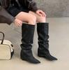 Song Xixi 2025 new pointed heel trouser tube boots pleated Spice Girl long boots high heel but knee straight high boots