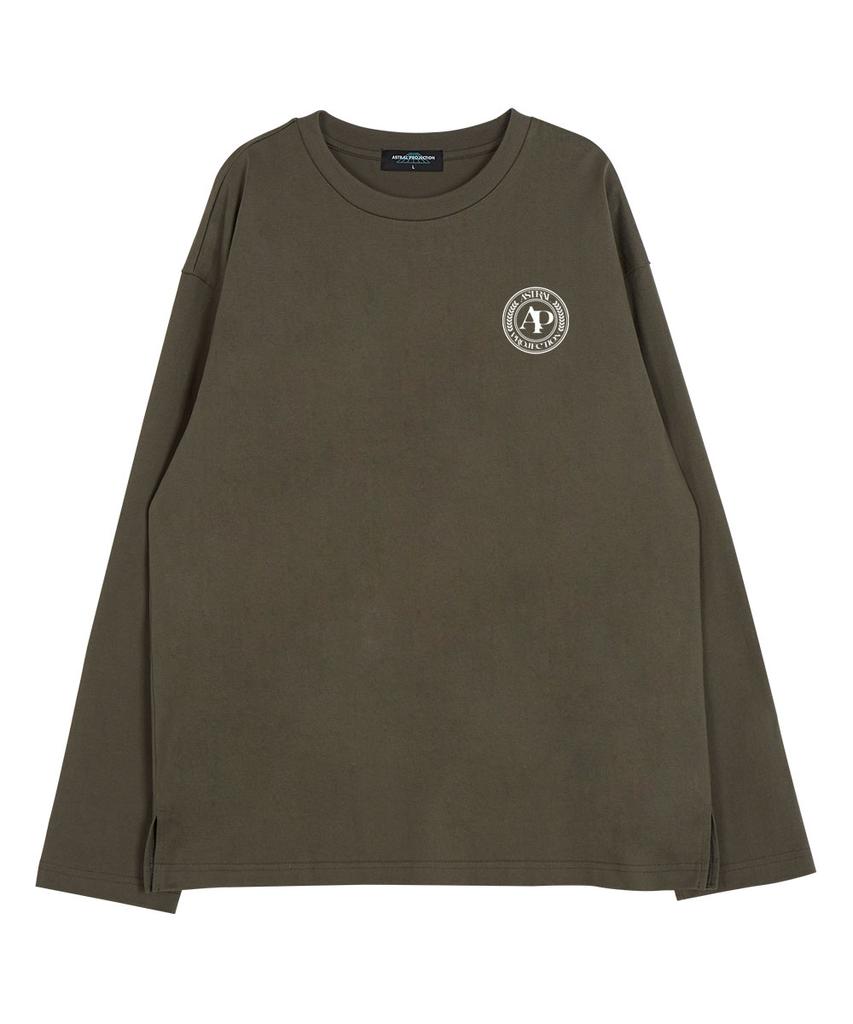 ASTRAL PROJECTION Sporty Emblem Round Neck 13-Count Cotton Long Sleeve T-Shirt_Khaki