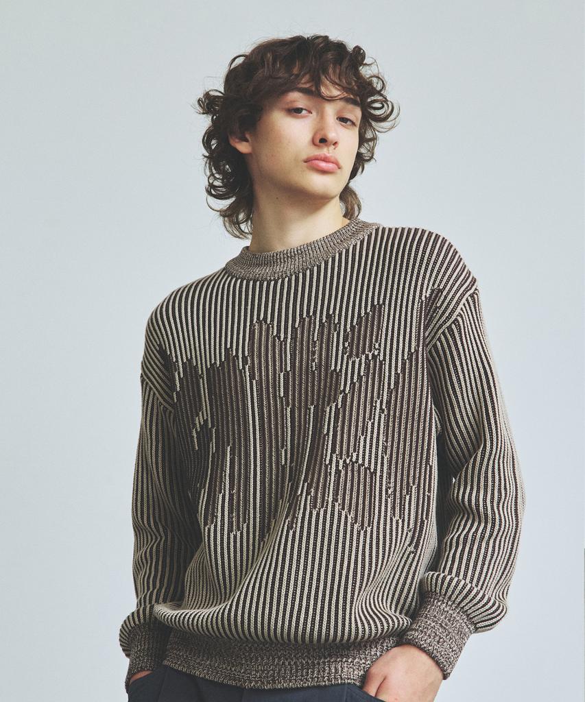 KNITTED Two-Tone Ribbed Logo Knit Brown