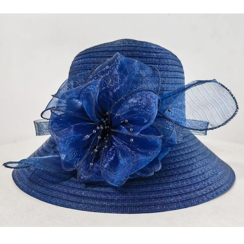 New hat women's summer straw visor sunscreen big edge organza flower straw hat beach hat