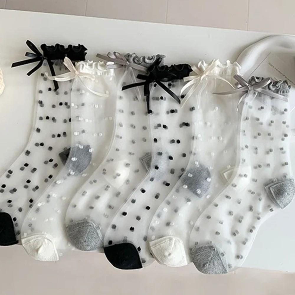 Soft Lolita Socks Crystal Silk Long Socks Comfortable Polka Dot Sock  Girls