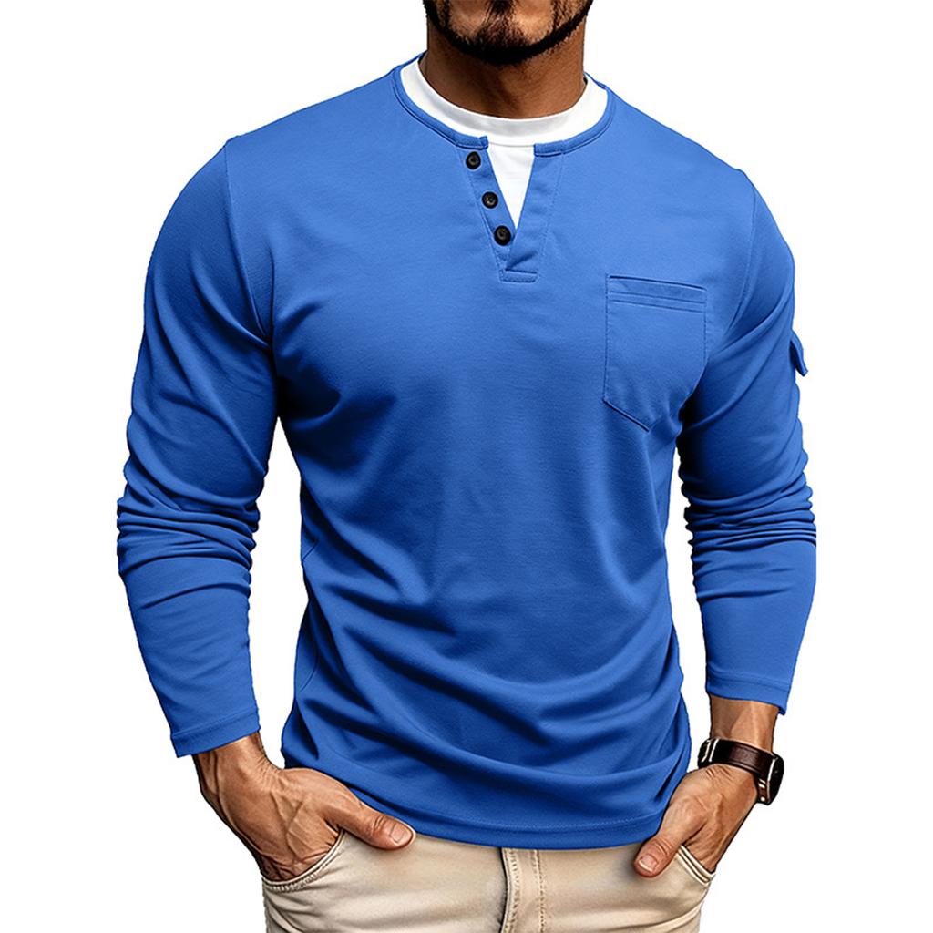Shoulder Sleeves Men'S Long Sleeved Patchwork T-Shirt Casual Top