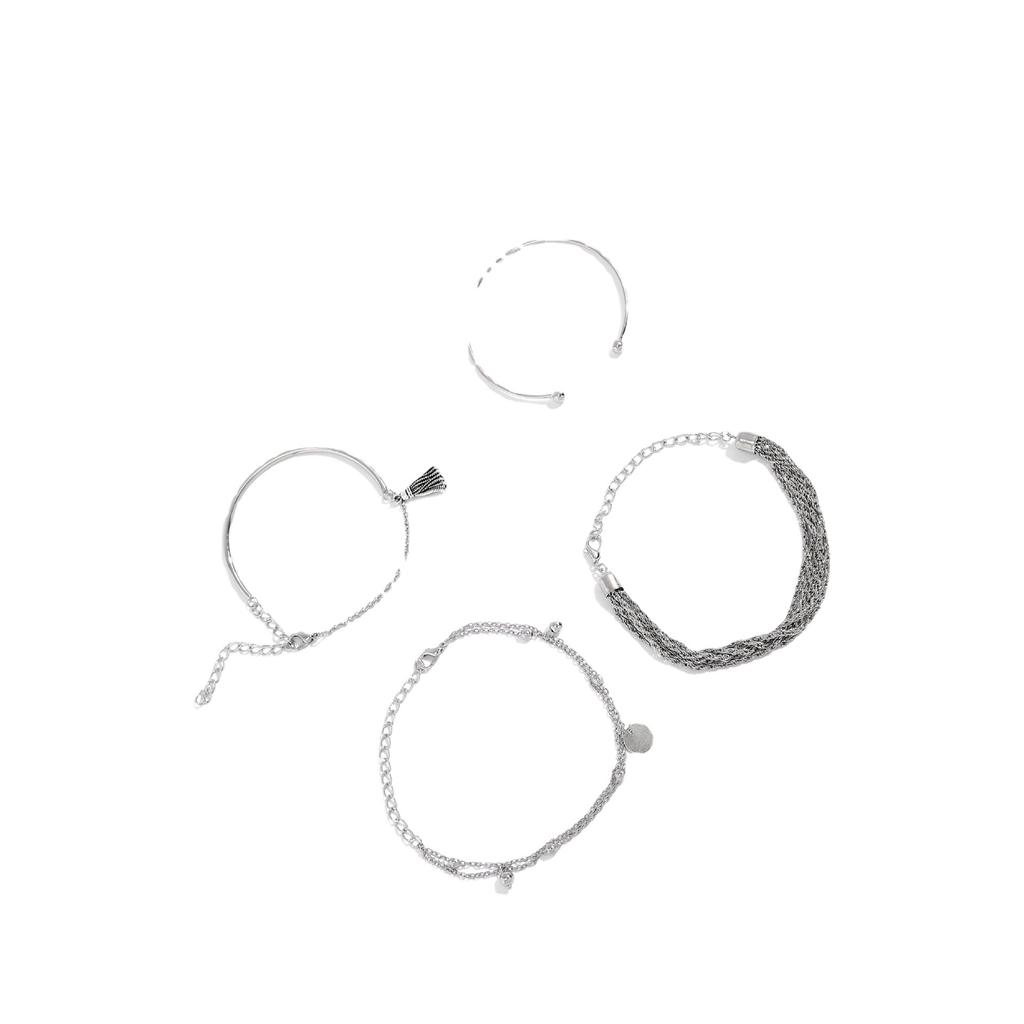 Simple Silver Smooth Fringed Bracelet Multi-Layer Chain Disc 4-Piece Bracelet Set