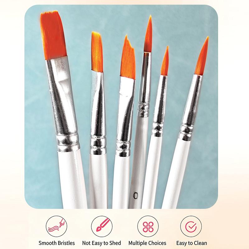 Acrylic Oil Watercolor Artist Brushes Set 6pcs Nylon Material Soft Bristle for Kids Classroom Art Drawing Projects