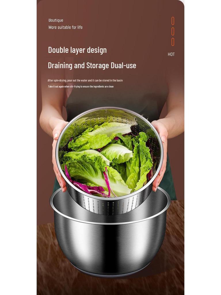 Essoreuse Manuelle à Salade et Fruits en Acier Inoxydable avec Fonction Déshydrateur de Légumes