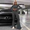2024 European & American Slim-Fit Sports Set: High-Waisted Flared Pants & Long-Sleeve Top for Women