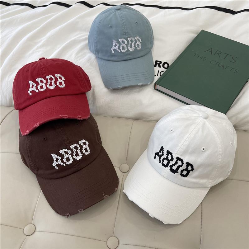 Hat Women's Spring and Summer Versatile Embroidery Ripped Baseball Cap Men's Street Hipster Couple Bent Eaves Soft Top Cap