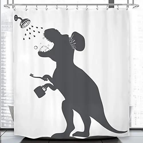 Dinosaur Funny Dino Kids Shower Curtains Bathroom Set Boys Animal Shadow Girls Cartoon Silhouette Black White Art Bathroom Decor