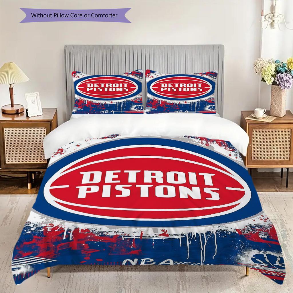 Lebendige Detroit Pistons NBA Spirit Bettwäsche(1 Bettbezug + 2 Kissenbezüge, ohne Füllung) Weiche und bequeme Bettbezug und Kissenbezug Bettwäsche-Set