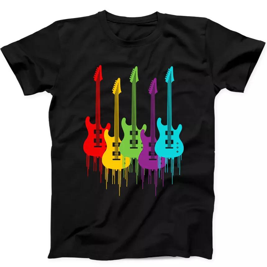 Colourful Guitars Music Rainbow Funny Best Seller Gift Tee Black T Shirt 55