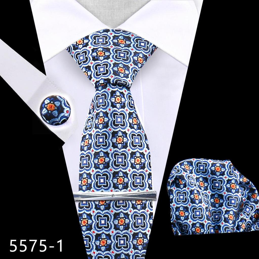 Men's Premium Polyester Tie, Pocket Square & Cufflink Set for Formal Events