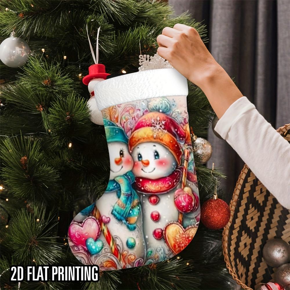 Christmas Decoration Fireplace Hanging Stocking1pc Festive Snowman Duo Christmas Stocking - Large Capacity Han