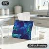 1pc Tissue Box, Cosmic Neon Sea Turtles Mystical Glow Pattern, 2D Flat Printing, Made from Tough Polyester, Can Be Folded, Tissue Holder, for Dormitor