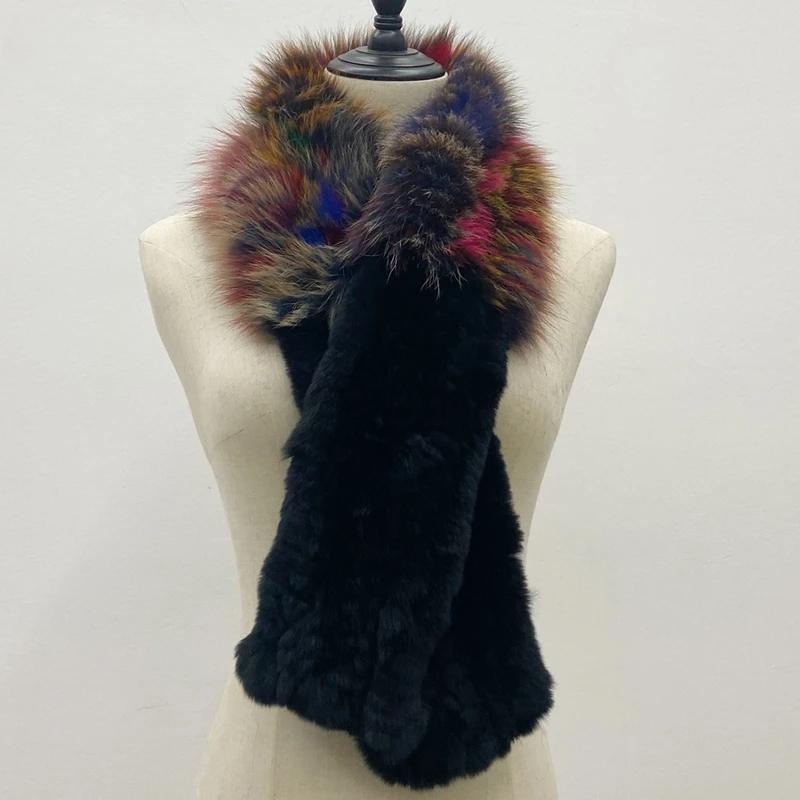 Women Stylish Luxury Scarf Natural Fluffy  Fox Fur Shawls Winter Female Warm Fashion Knitted Rabbit Fur Scarves 110x15x12cm