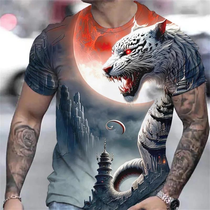 3D printed Moon Tower sports fast drying breathable men's T-shirt outdoor street leisure fitness short sleeved