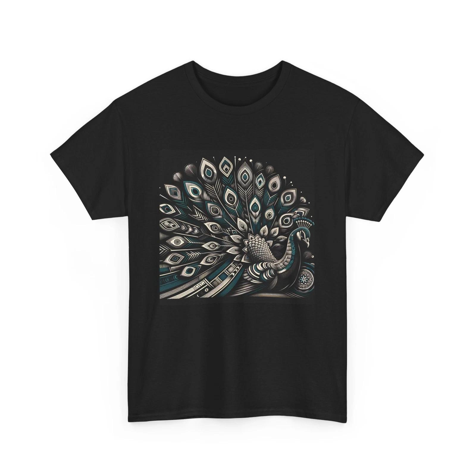 Unisex Adult T Shirt Peacock Majestic Plumage Geometric Elegance Art Deco Tee 3XL